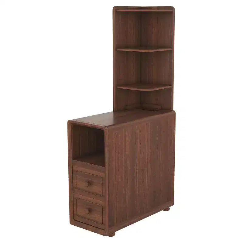 Table d'appoint et table d'angle avec tiroirs, étagères ouvertes pour chambre et coin - Noyer
