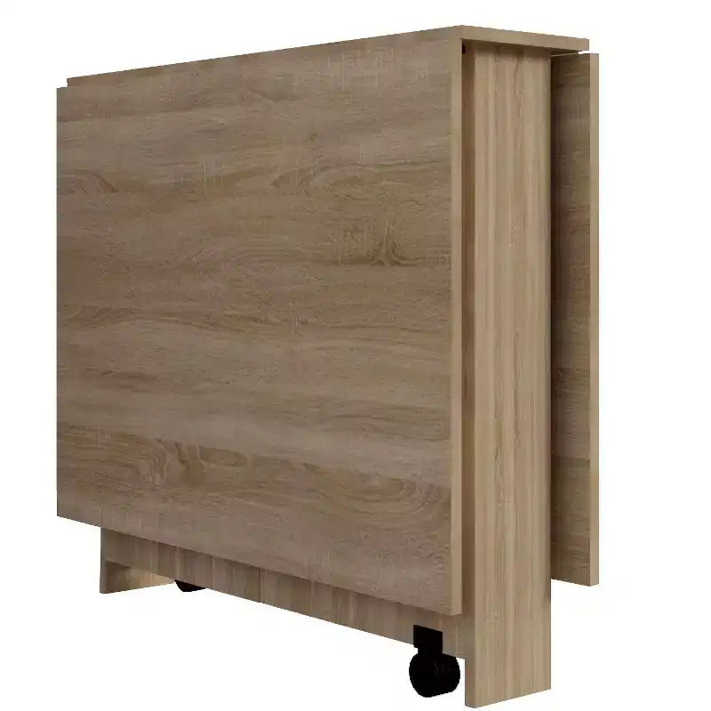 Table de cuisine extensible moderne de 140 cm, table à manger peu encombrante avec 2 roulettes et 2 étagères de rangement, table pliante pour salon, bois