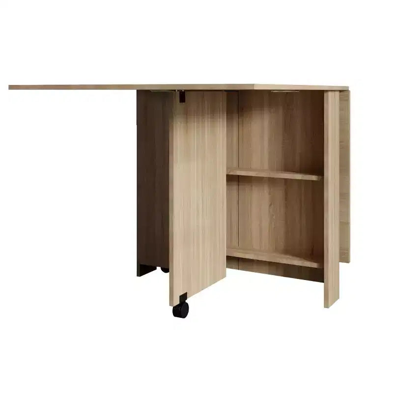 Table de cuisine extensible moderne de 140 cm, table à manger peu encombrante avec 2 roulettes et 2 étagères de rangement, table pliante pour salon, bois