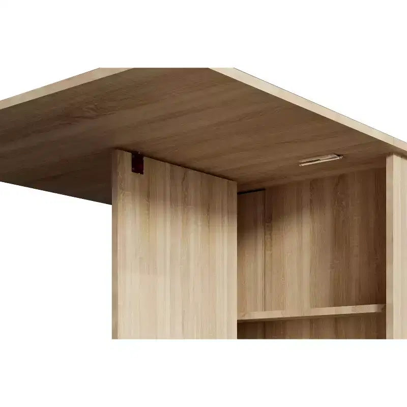 Table de cuisine extensible moderne de 140 cm, table à manger peu encombrante avec 2 roulettes et 2 étagères de rangement, table pliante pour salon, bois