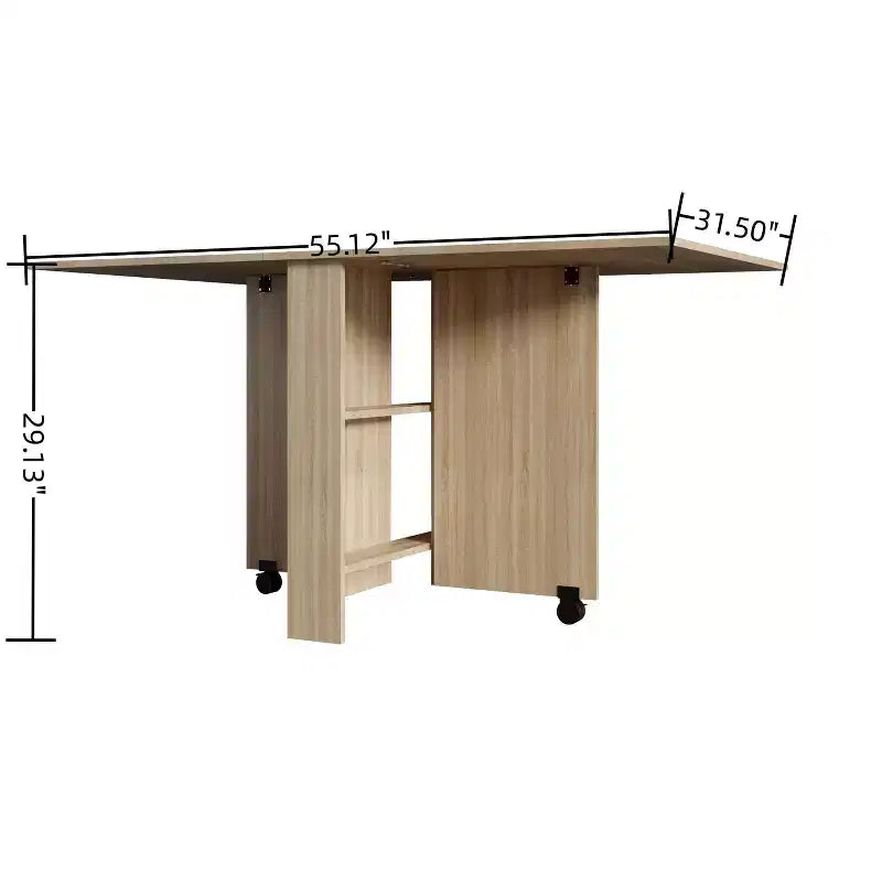 Table de cuisine extensible moderne de 140 cm, table à manger peu encombrante avec 2 roulettes et 2 étagères de rangement, table pliante pour salon, bois