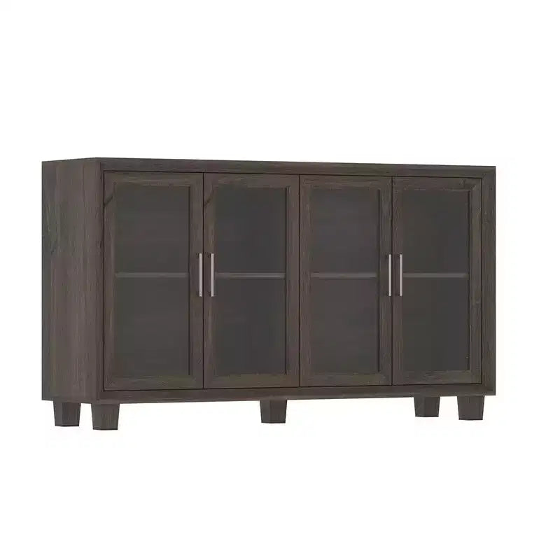 Meuble de cuisine avec portes vitrées, buffet de rangement pour la cuisine, étagères multiples pour l'organisation, pour la salle à manger, marron/blanc