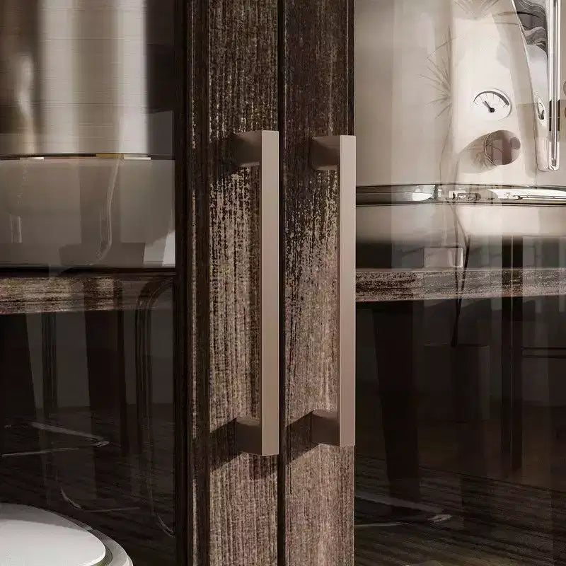 Meuble de cuisine avec portes vitrées, buffet de rangement pour la cuisine, étagères multiples pour l'organisation, pour la salle à manger, marron/blanc