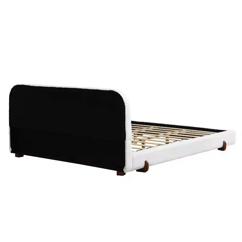 Cadre de lit rembourré California King, plateforme de lit élégante en tissu chenille avec pieds en bois d'hévéa massif