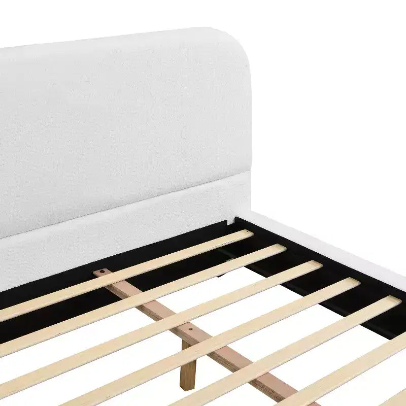 Cadre de lit rembourré California King, plateforme de lit élégante en tissu chenille avec pieds en bois d'hévéa massif