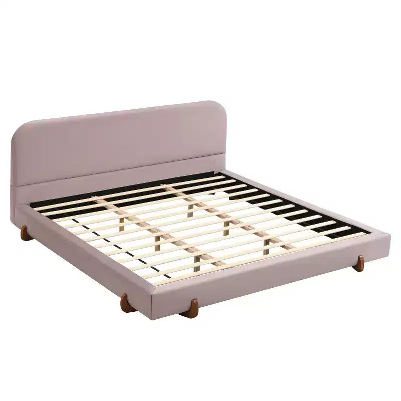 Cadre de lit rembourré California King, plateforme de lit élégante en tissu chenille avec pieds en bois d'hévéa massif