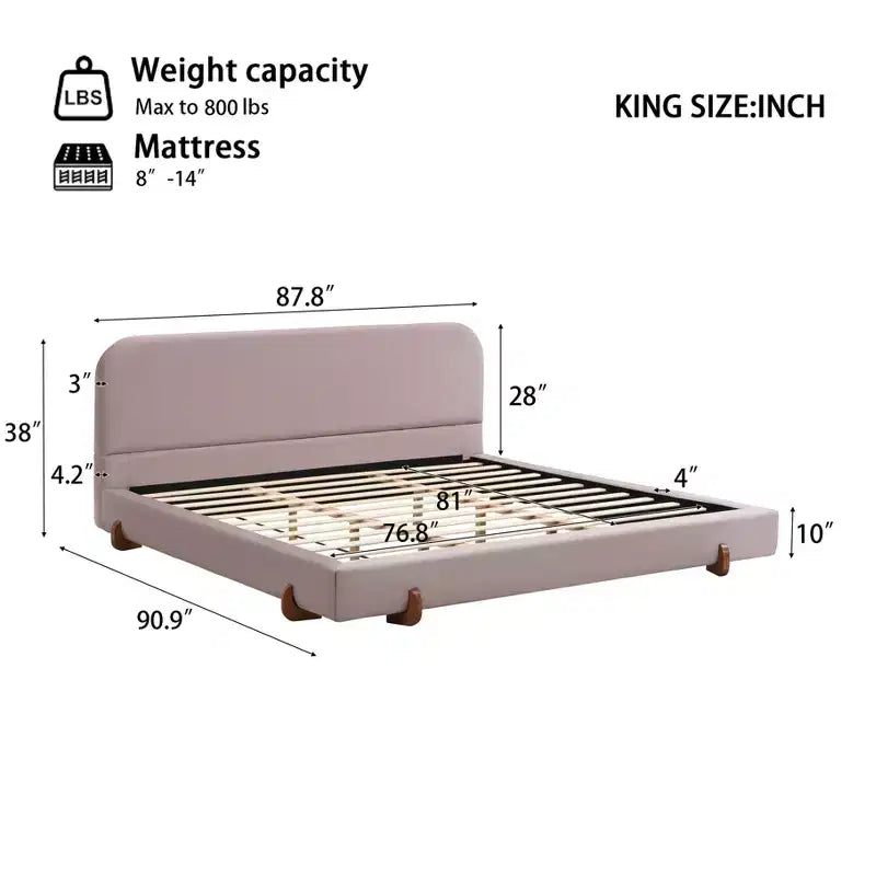 California King Upholstered Bed Frame, Elegant Chenille Fabric Platform Bed with Solid Rubber Wood Legs