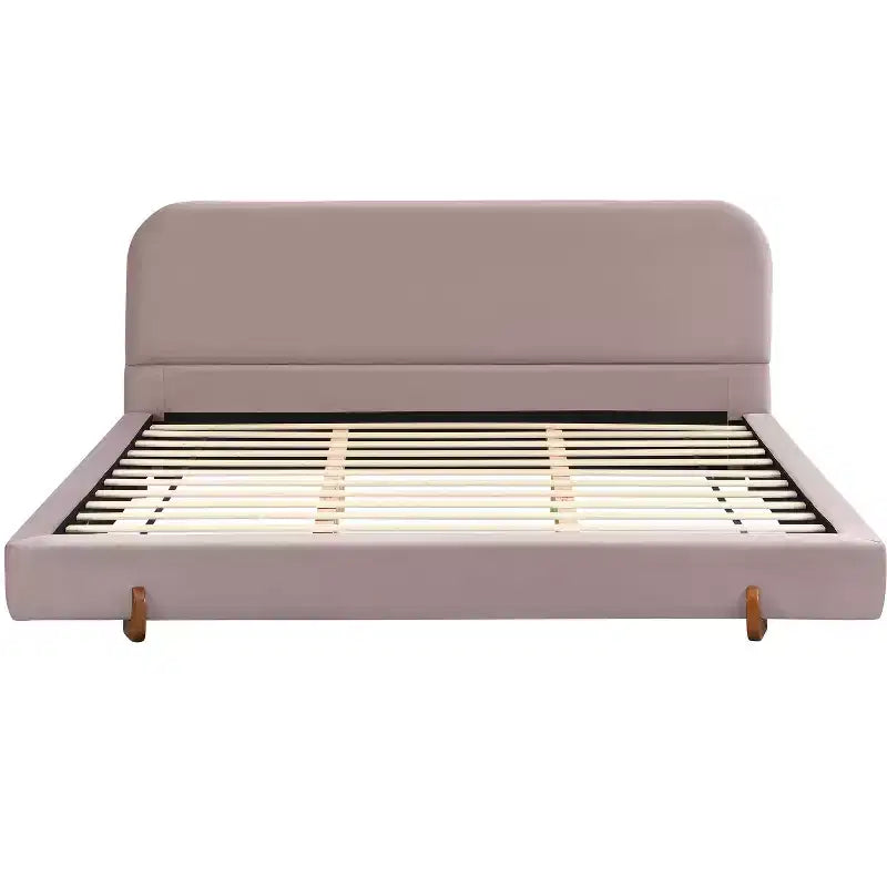Cadre de lit rembourré California King, plateforme de lit élégante en tissu chenille avec pieds en bois d'hévéa massif