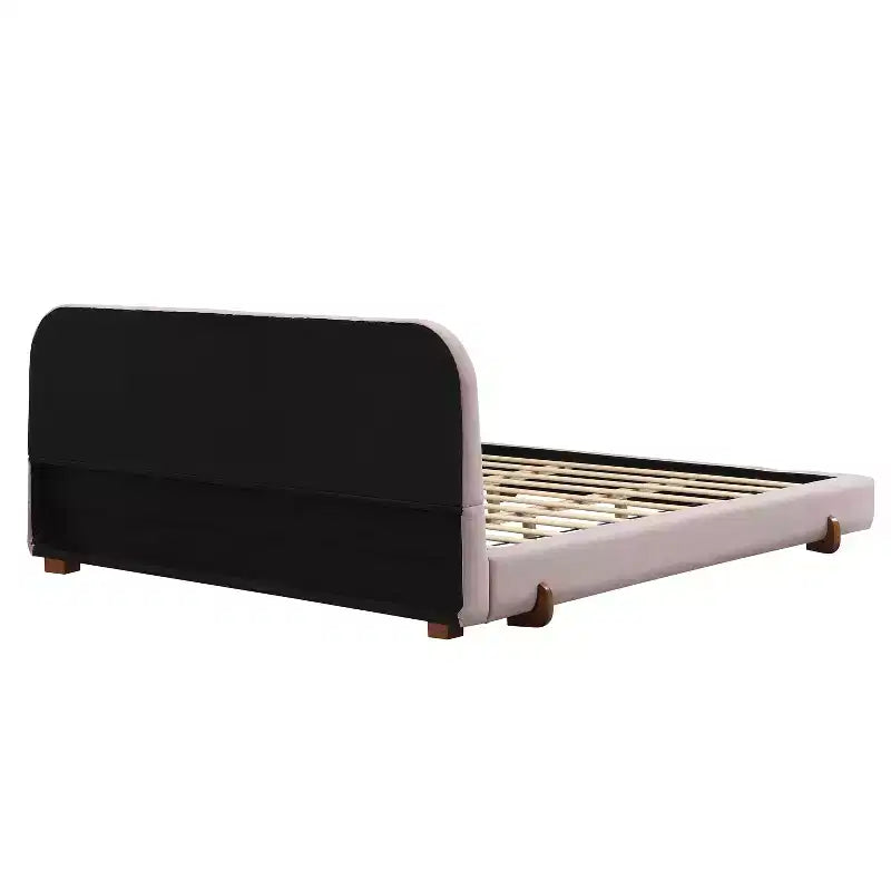 Cadre de lit rembourré California King, plateforme de lit élégante en tissu chenille avec pieds en bois d'hévéa massif
