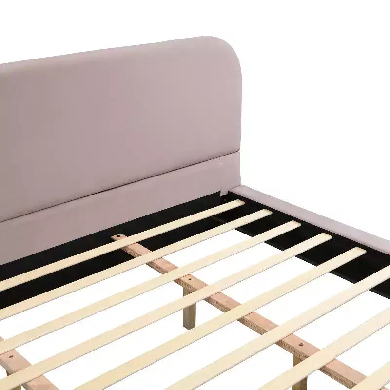 Cadre de lit rembourré California King, plateforme de lit élégante en tissu chenille avec pieds en bois d'hévéa massif
