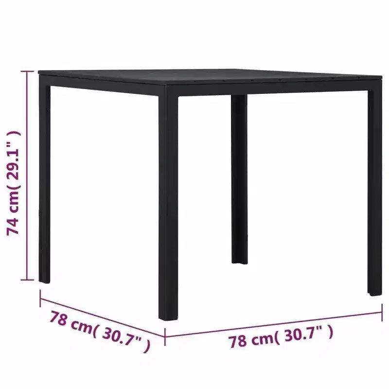 Square Coffee Table with High-Density Polyethylene and Steel - Outdoor Patio Furniture - Modern Design and Lightweight - Black