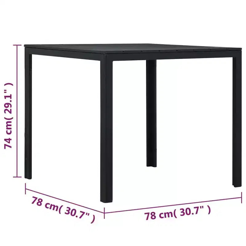 Table basse carrée en polyéthylène haute densité et acier – Meuble de patio extérieur – Design moderne et léger – Noir