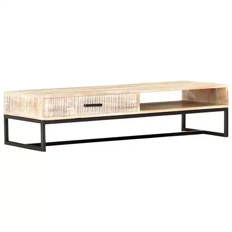 Table basse Bois d'acacia massif blanc, acier laqué