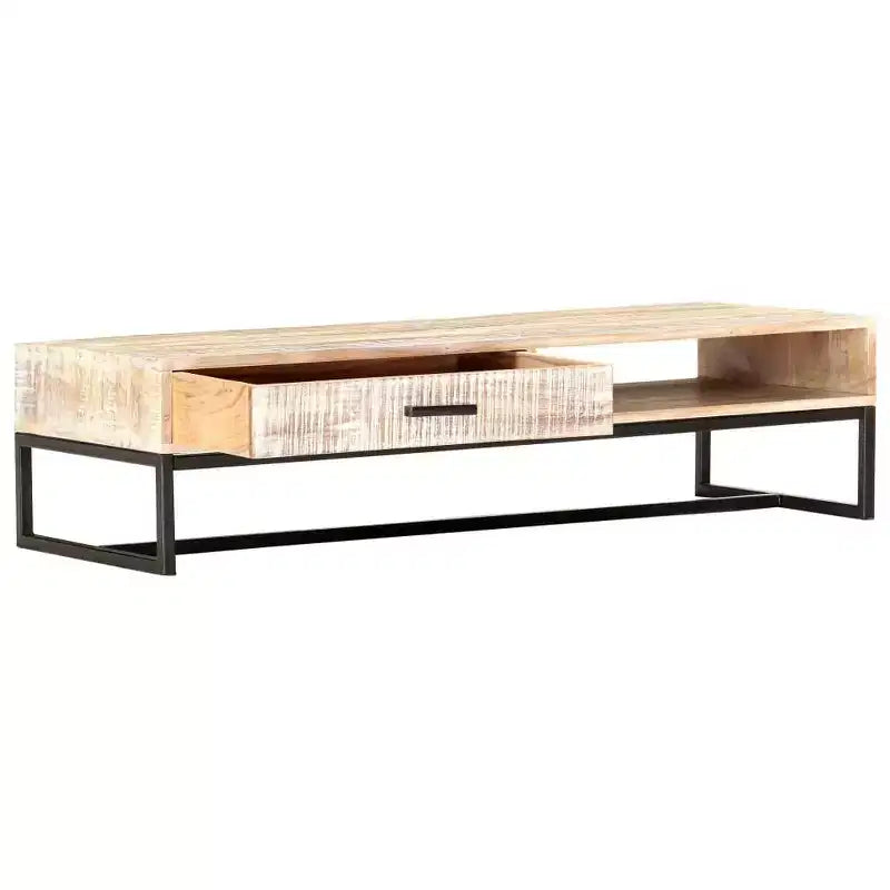 Coffee Table White Solid Acacia Wood, Powder-Coated Steel