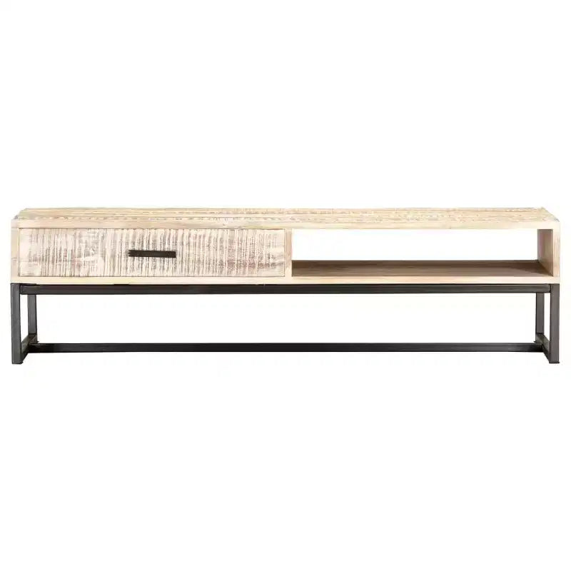 Coffee Table White Solid Acacia Wood, Powder-Coated Steel