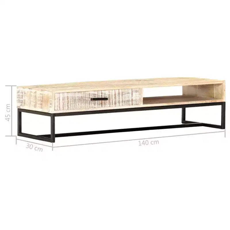 Table basse Bois d'acacia massif blanc, acier laqué