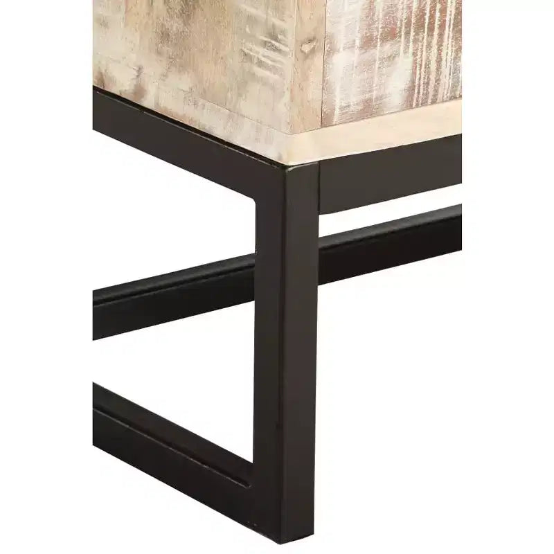 Table basse Bois d'acacia massif blanc, acier laqué