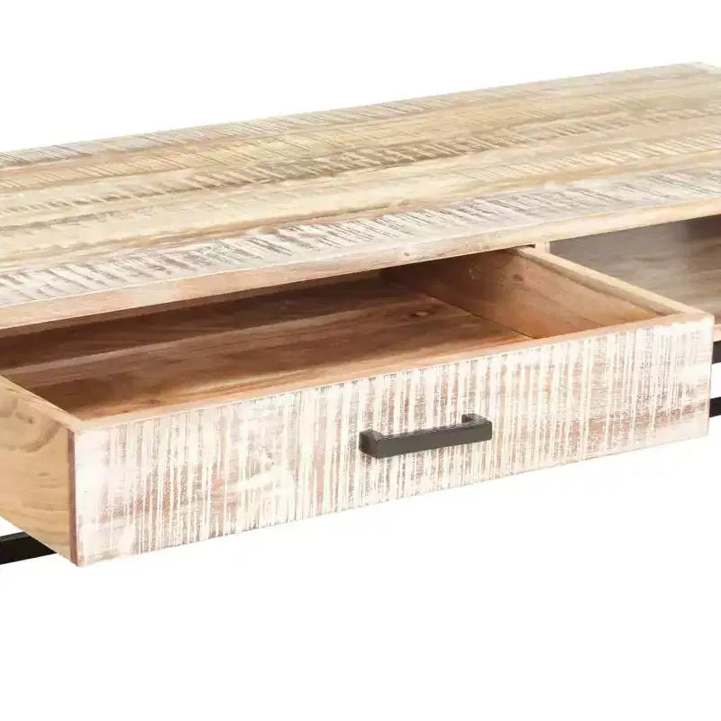 Table basse Bois d'acacia massif blanc, acier laqué