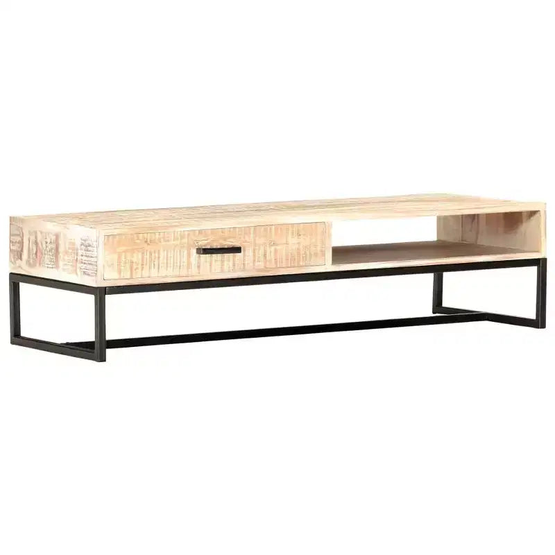 Table basse Bois d'acacia massif blanc, acier laqué