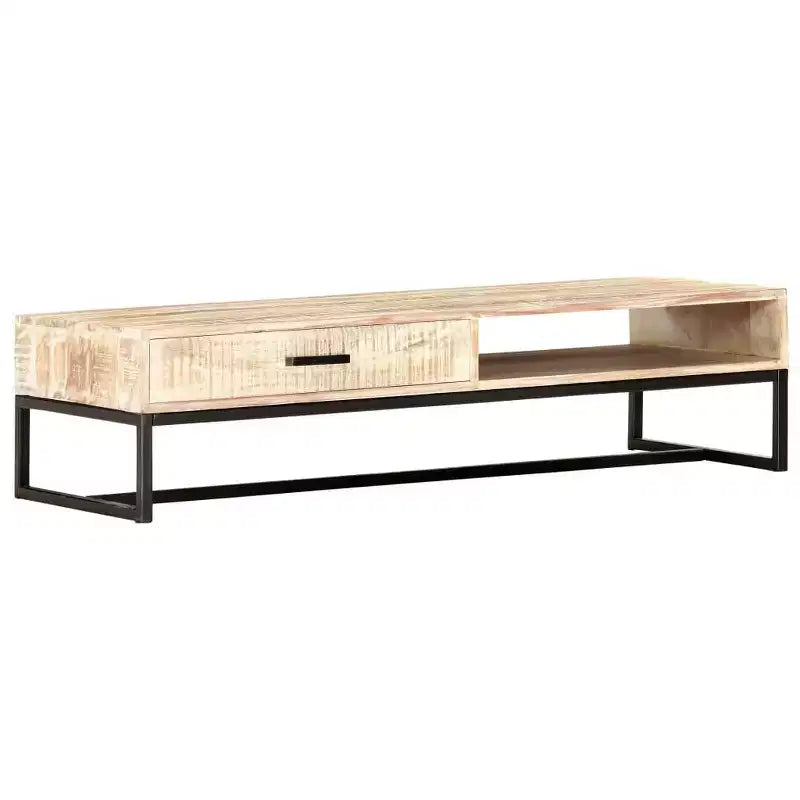 Table basse Bois d'acacia massif blanc, acier laqué