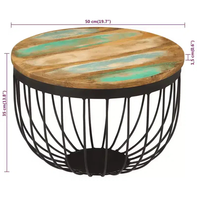 Table basse multicolore en bois recyclé et acier