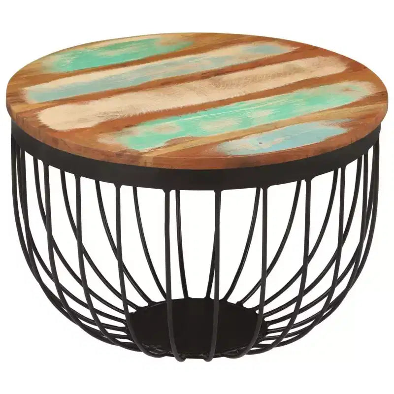 Table basse multicolore en bois recyclé et acier