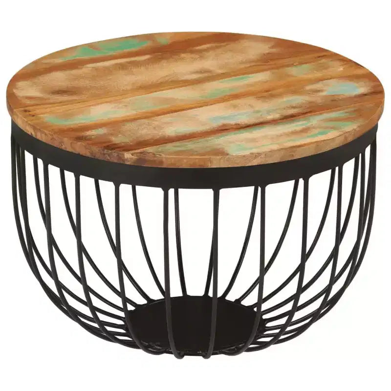 Table basse multicolore en bois recyclé et acier