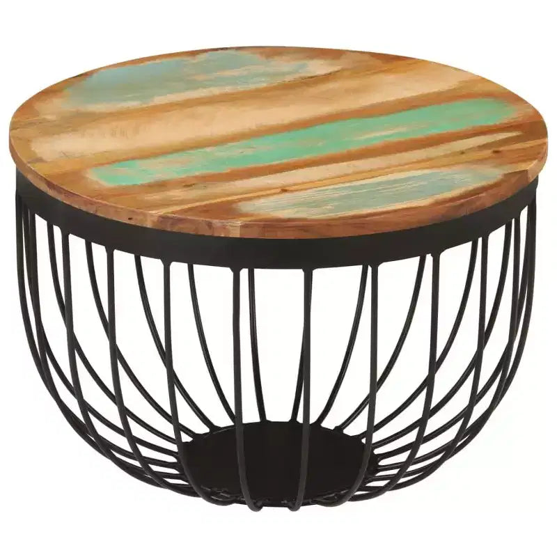 Table basse multicolore en bois recyclé et acier