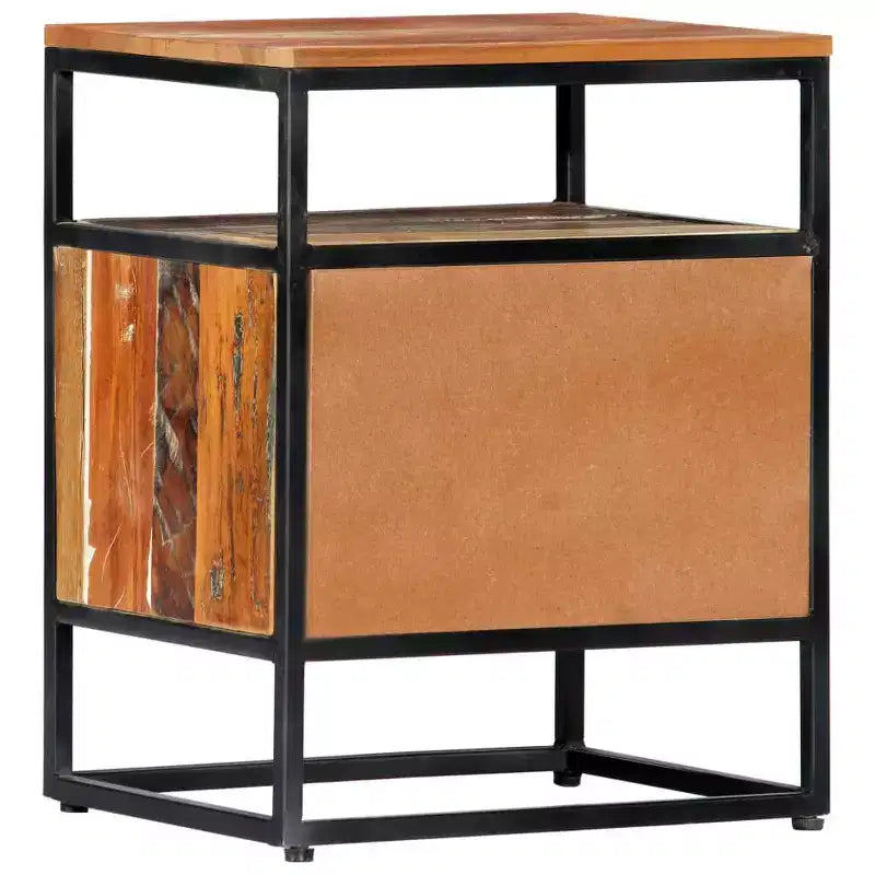 Mid-Century Bedside Cabinet / Nightstand 15.7"x11.8"x19.7", Solid Reclaimed Wood & Powder-Coated Steel, Brown