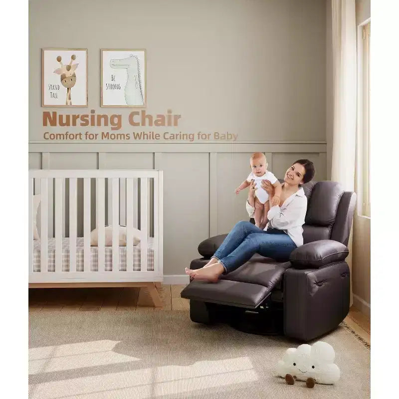 Fauteuil inclinable, pivotant et berçant surdimensionné 360° avec fonction chauffante et massante (similicuir, pour salon/chambre à coucher/chambre de bébé)