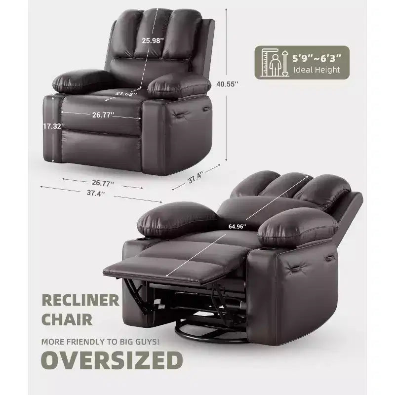 Fauteuil inclinable, pivotant et berçant surdimensionné 360° avec fonction chauffante et massante (similicuir, pour salon/chambre à coucher/chambre de bébé)