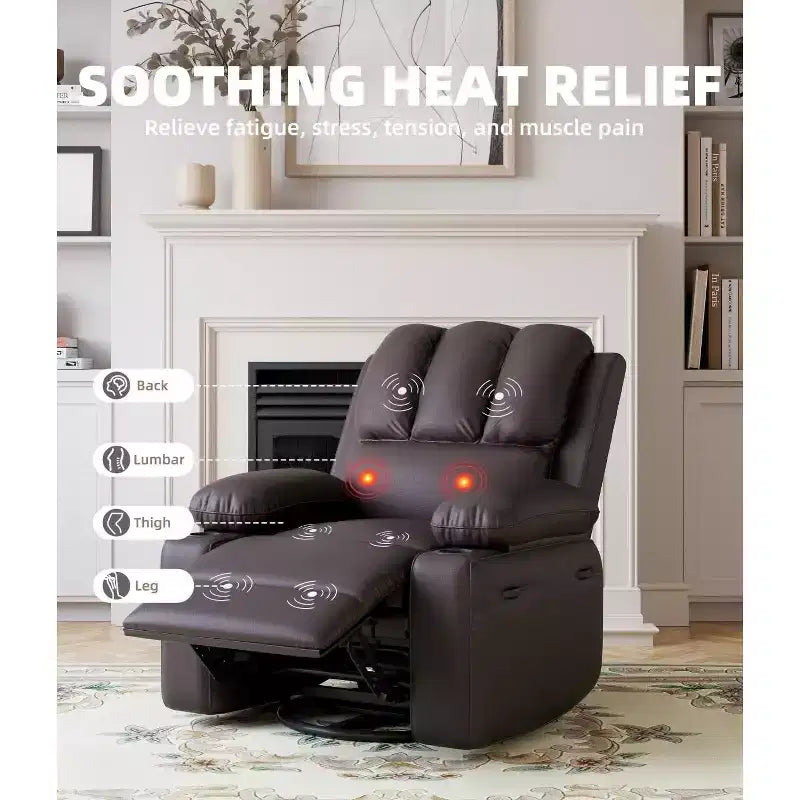 Fauteuil inclinable, pivotant et berçant surdimensionné 360° avec fonction chauffante et massante (similicuir, pour salon/chambre à coucher/chambre de bébé)