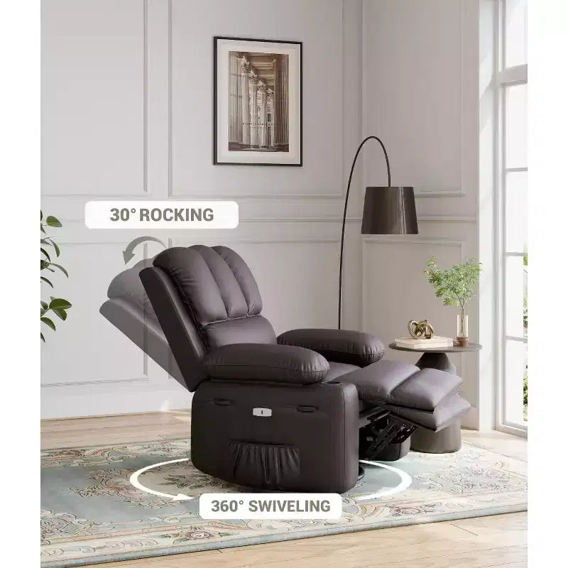 Fauteuil inclinable, pivotant et berçant surdimensionné 360° avec fonction chauffante et massante (similicuir, pour salon/chambre à coucher/chambre de bébé)