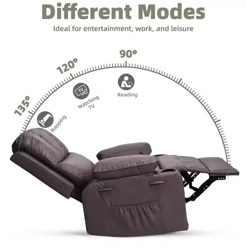 Fauteuil inclinable, pivotant et berçant surdimensionné 360° avec fonction chauffante et massante (similicuir, pour salon/chambre à coucher/chambre de bébé)