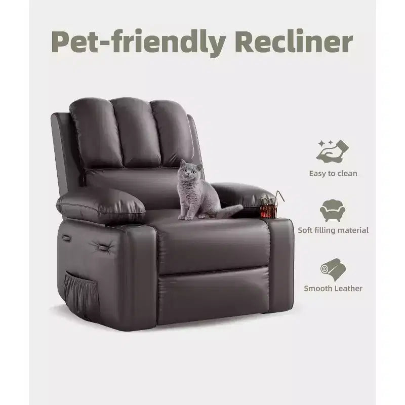 Fauteuil inclinable, pivotant et berçant surdimensionné 360° avec fonction chauffante et massante (similicuir, pour salon/chambre à coucher/chambre de bébé)