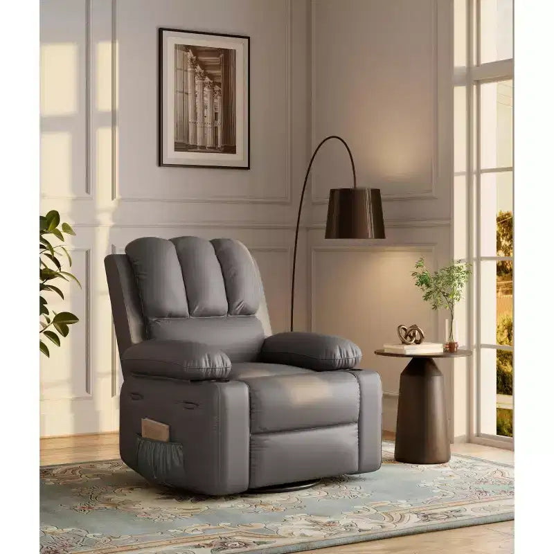 Fauteuil inclinable, pivotant et berçant surdimensionné 360° avec fonction chauffante et massante (similicuir, pour salon/chambre à coucher/chambre de bébé)