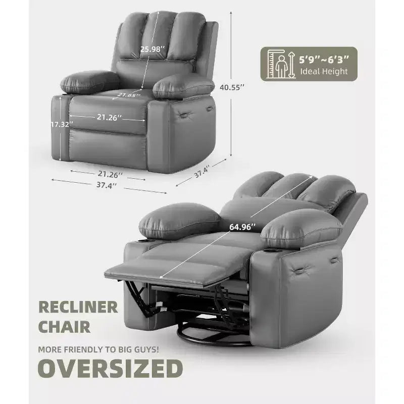 Fauteuil inclinable, pivotant et berçant surdimensionné 360° avec fonction chauffante et massante (similicuir, pour salon/chambre à coucher/chambre de bébé)