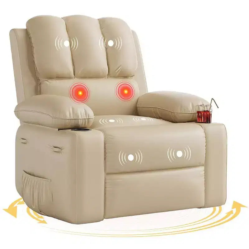 Fauteuil inclinable, pivotant et berçant surdimensionné 360° avec fonction chauffante et massante (similicuir, pour salon/chambre à coucher/chambre de bébé)