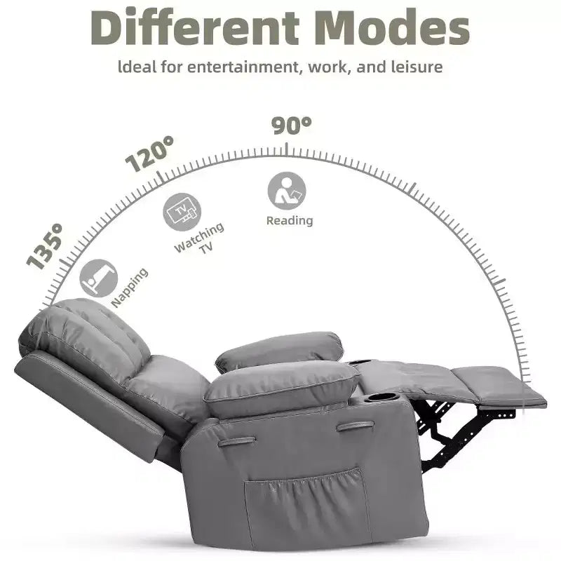Fauteuil inclinable, pivotant et berçant surdimensionné 360° avec fonction chauffante et massante (similicuir, pour salon/chambre à coucher/chambre de bébé)