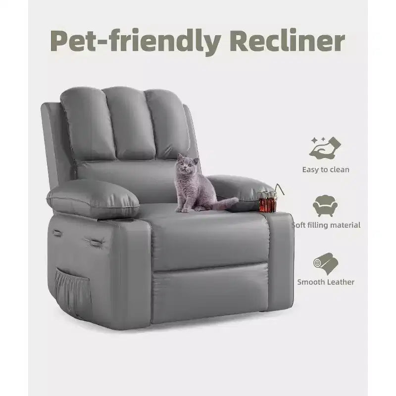 Fauteuil inclinable, pivotant et berçant surdimensionné 360° avec fonction chauffante et massante (similicuir, pour salon/chambre à coucher/chambre de bébé)