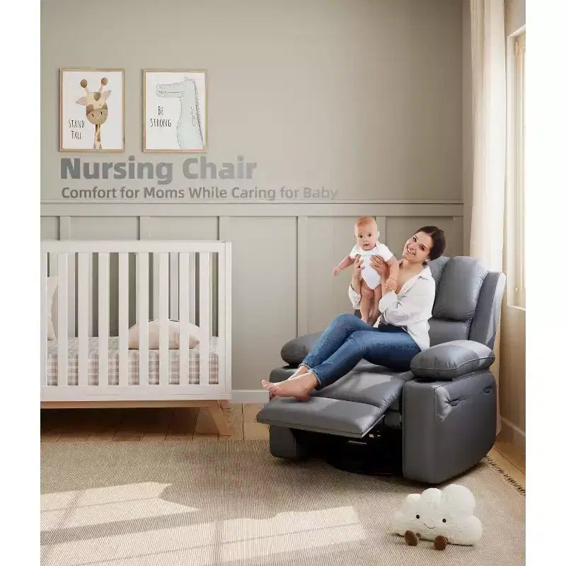 Fauteuil inclinable, pivotant et berçant surdimensionné 360° avec fonction chauffante et massante (similicuir, pour salon/chambre à coucher/chambre de bébé)