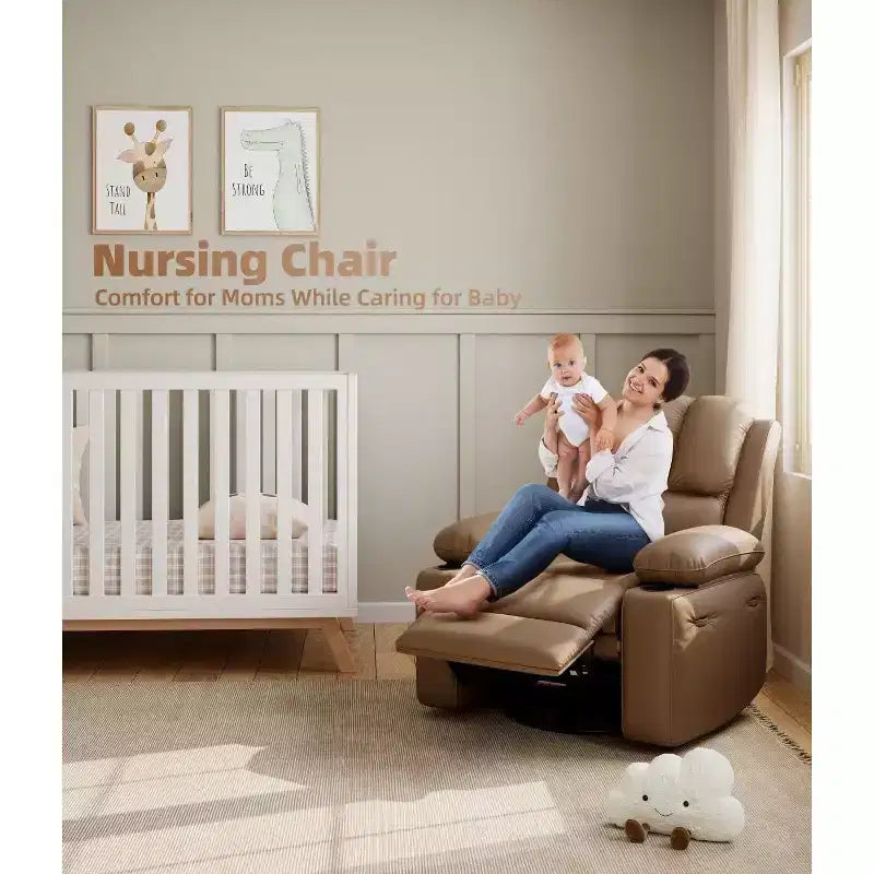 Fauteuil inclinable, pivotant et berçant surdimensionné 360° avec fonction chauffante et massante (similicuir, pour salon/chambre à coucher/chambre de bébé)