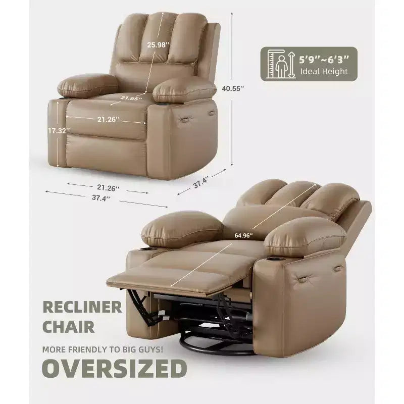 Fauteuil inclinable, pivotant et berçant surdimensionné 360° avec fonction chauffante et massante (similicuir, pour salon/chambre à coucher/chambre de bébé)
