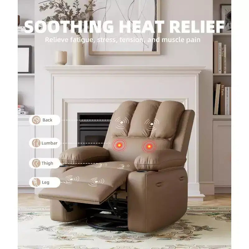 Fauteuil inclinable, pivotant et berçant surdimensionné 360° avec fonction chauffante et massante (similicuir, pour salon/chambre à coucher/chambre de bébé)