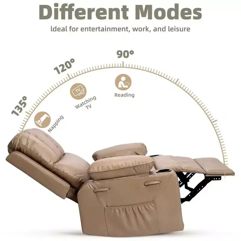 Fauteuil inclinable, pivotant et berçant surdimensionné 360° avec fonction chauffante et massante (similicuir, pour salon/chambre à coucher/chambre de bébé)