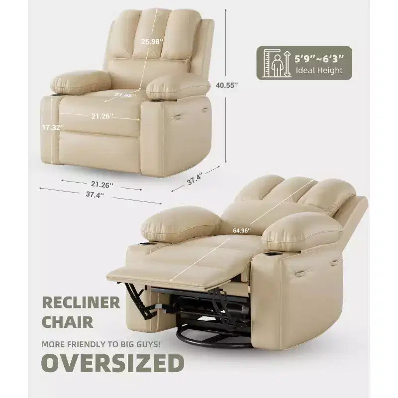Oversized 360 Power Recliner Swivel Rocker with Heat & Massage (Faux Leather, for Living Room/Bedroom/Nursery)