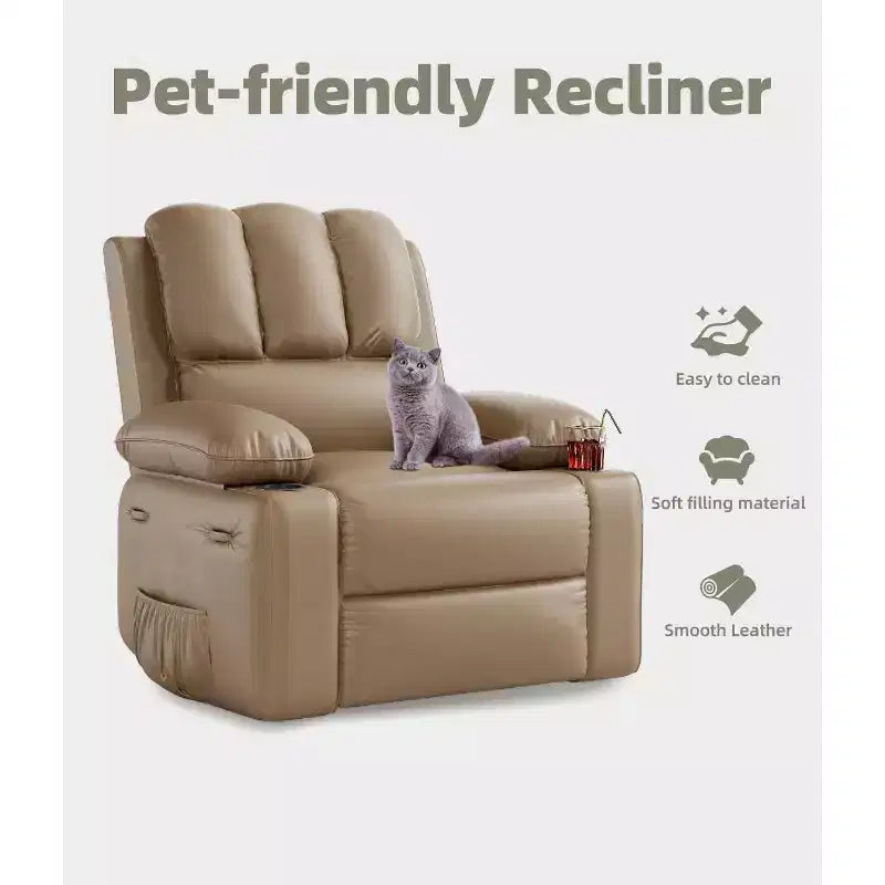 Fauteuil inclinable, pivotant et berçant surdimensionné 360° avec fonction chauffante et massante (similicuir, pour salon/chambre à coucher/chambre de bébé)