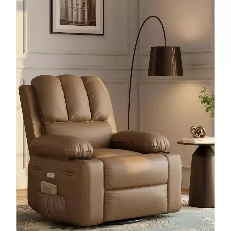 Fauteuil inclinable, pivotant et berçant surdimensionné 360° avec fonction chauffante et massante (similicuir, pour salon/chambre à coucher/chambre de bébé)