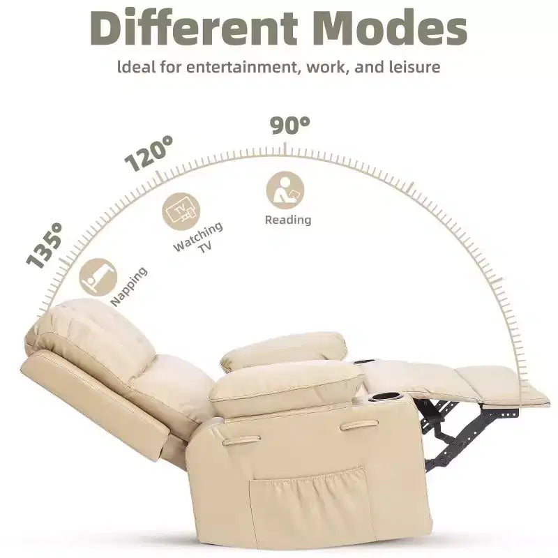 Fauteuil inclinable, pivotant et berçant surdimensionné 360° avec fonction chauffante et massante (similicuir, pour salon/chambre à coucher/chambre de bébé)