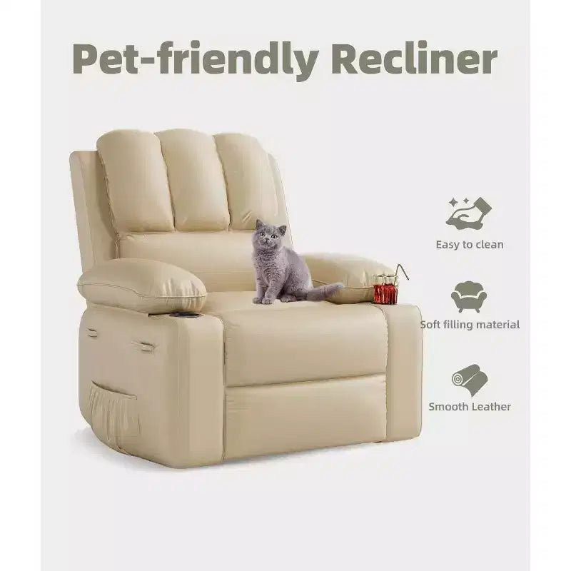 Fauteuil inclinable, pivotant et berçant surdimensionné 360° avec fonction chauffante et massante (similicuir, pour salon/chambre à coucher/chambre de bébé)